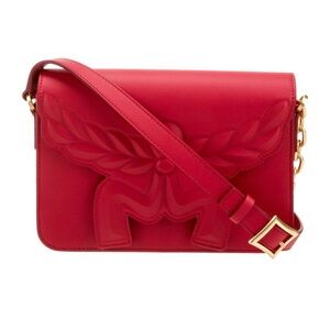 MCM Red Crossbody Bag with Gold Accents